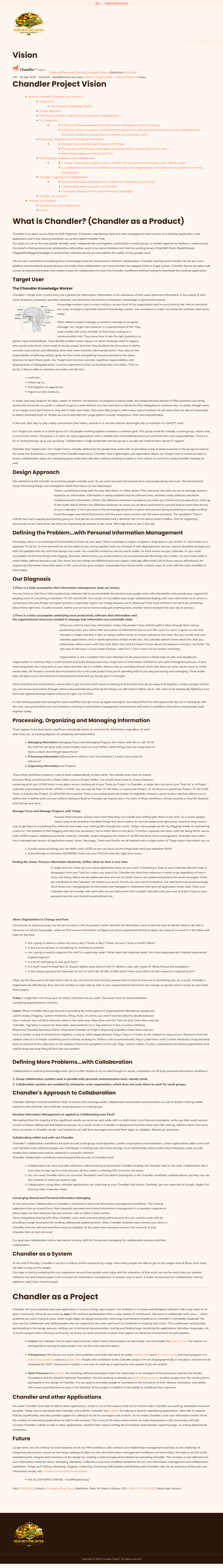 chandlerproject.org in June 2026 — the Vision page wrapped in betting-site spam