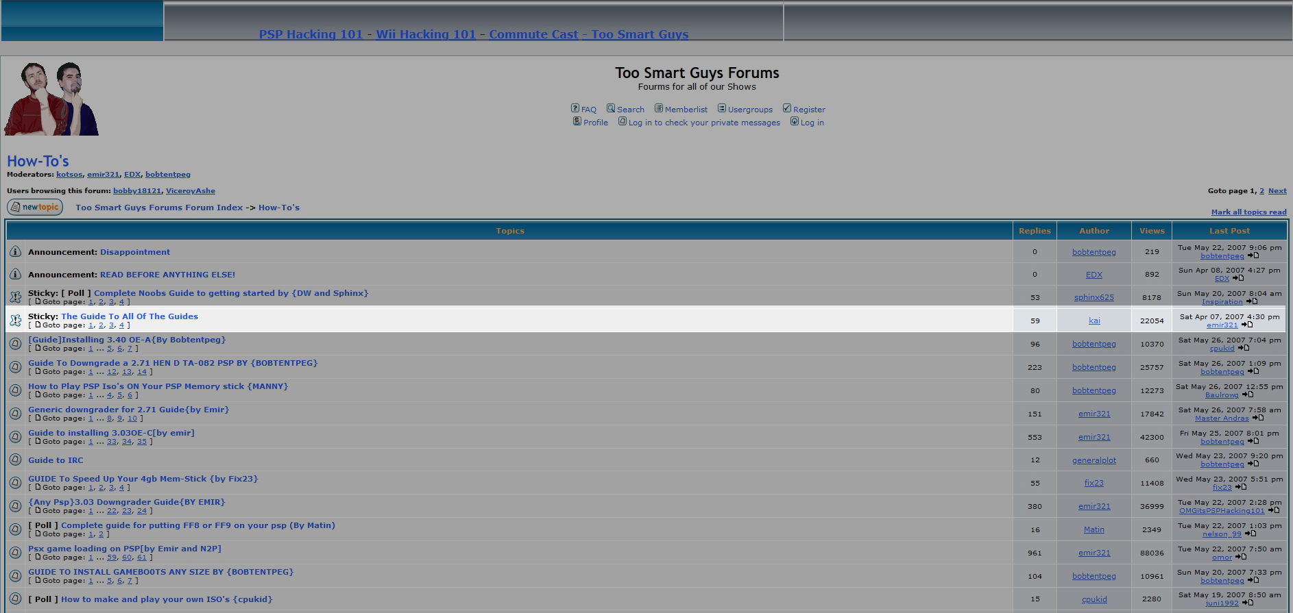 A screen capture of the "Too Smart Guys" forum in 2007, from archive.org.